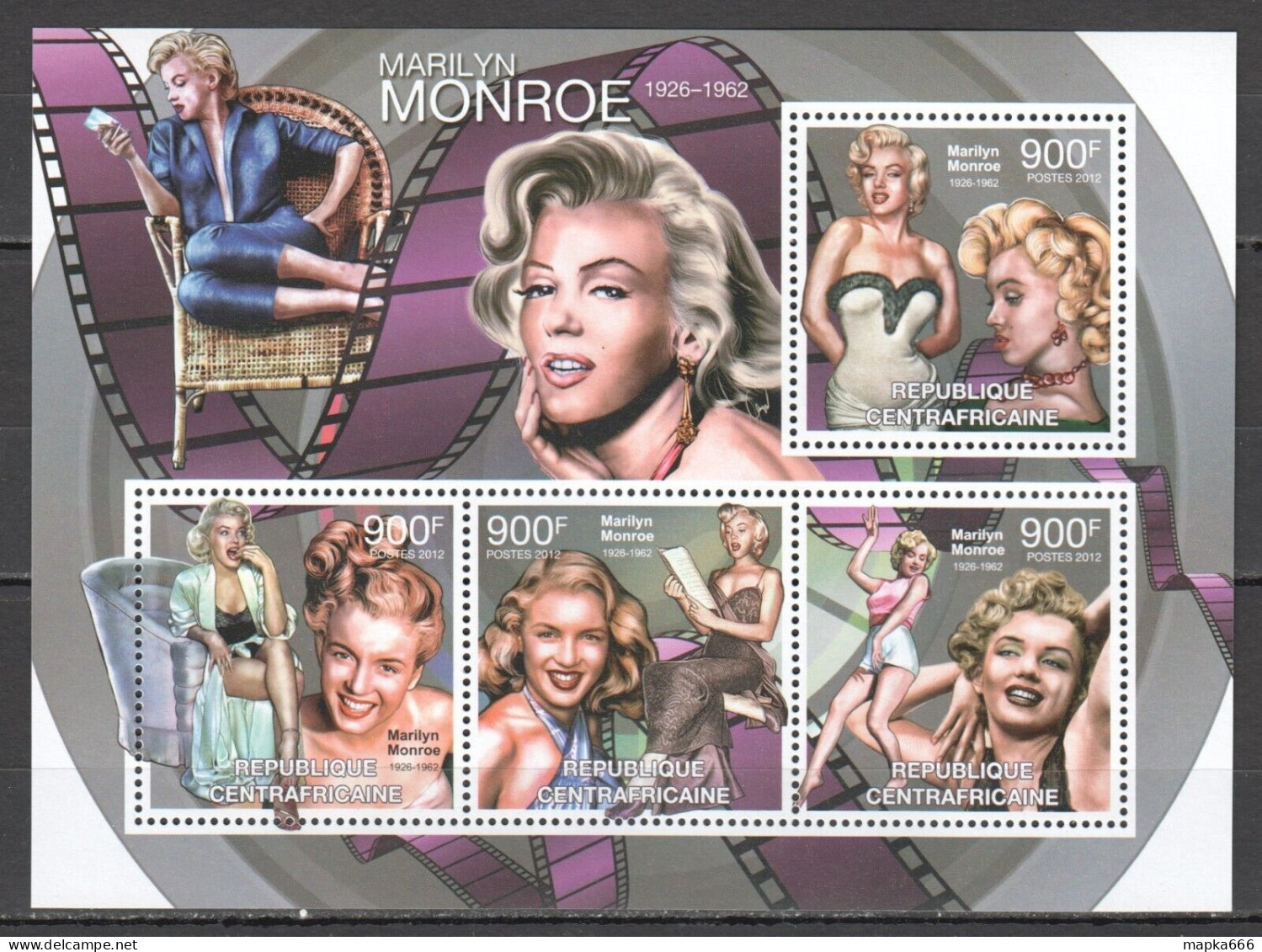 Ca 2012 Central Africa Cinema Famous People Marilyn Monroe 1Kb Mnh - Andere & Zonder Classificatie