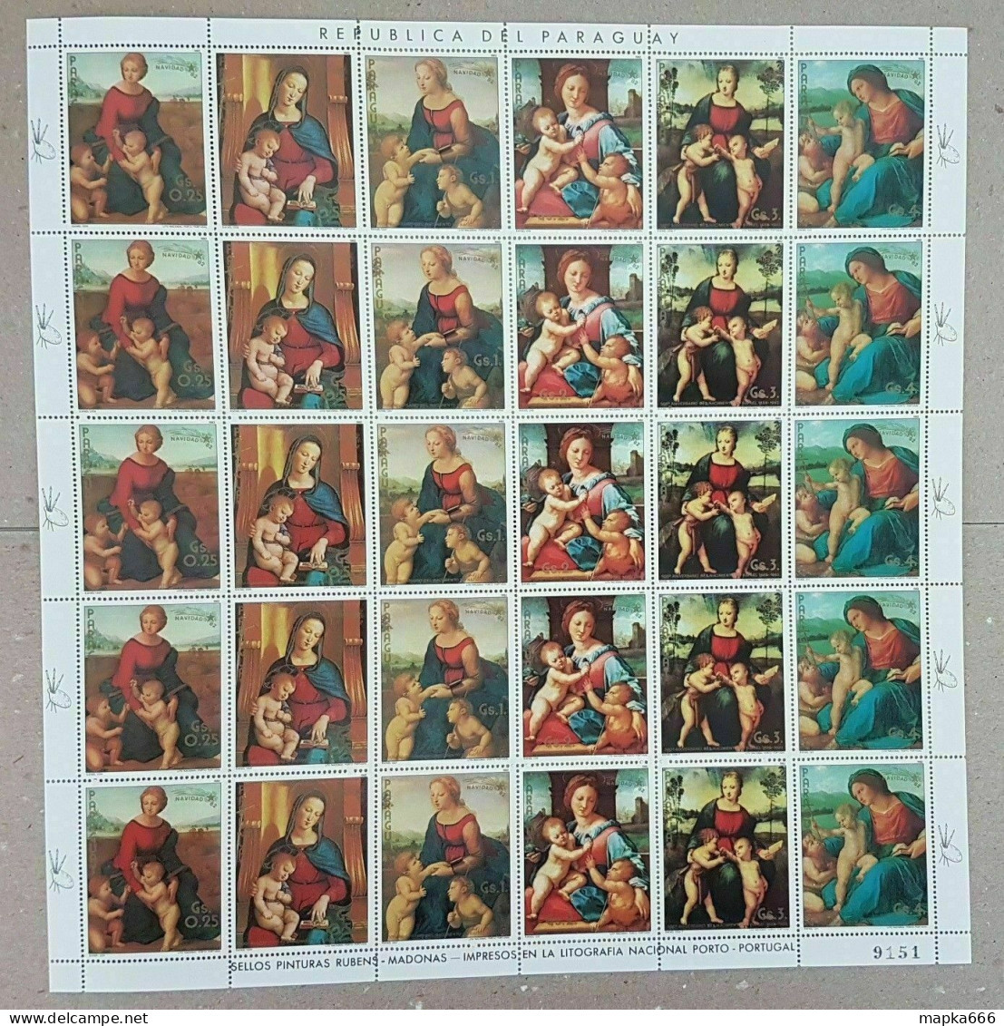 Ec164 1982 Paraguay Art Paintings Raphael Michel 25 Eu Big Sh Folded In 2 Mnh - Altri & Non Classificati