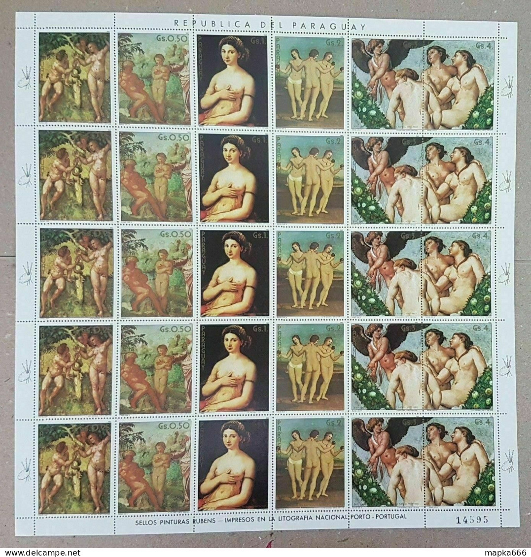Ec166 1982 Paraguay Art Paintings Raphael !! Michel 25 Eu Big Sh Folded In 2 Mnh - Autres & Non Classés