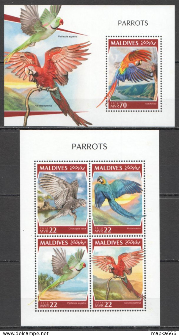 Hm0655 2018 Maldives Parrots Birds Fauna #8030-3+Bl1272 Mnh - Other & Unclassified