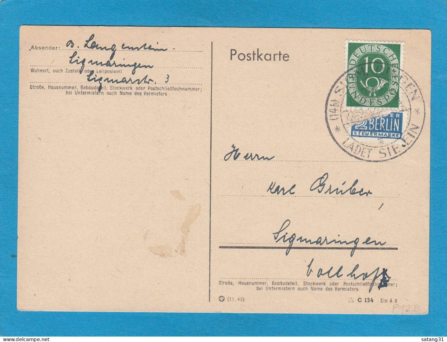 ORTSKARTE AUS SIGMARINGEN,1954. - Lettres & Documents