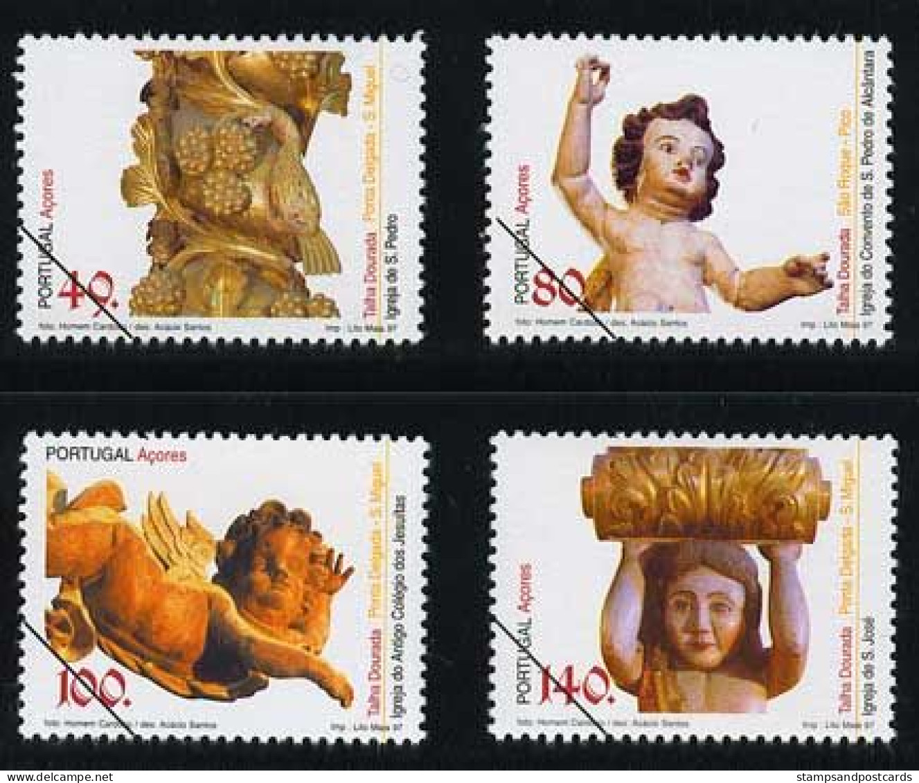Portugal Açores Azores 1997 SPECIMEN Boiseries Dorées Baroque Sculpture Gilded Woodwork ** - Unused Stamps