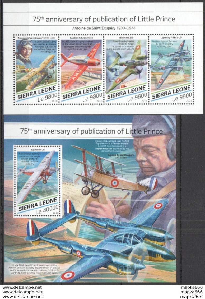 Hm1506 2018 Sierra Leone Aviation Little Prince Saint Exupery #9904-7+Bl1489 Mnh - Airplanes