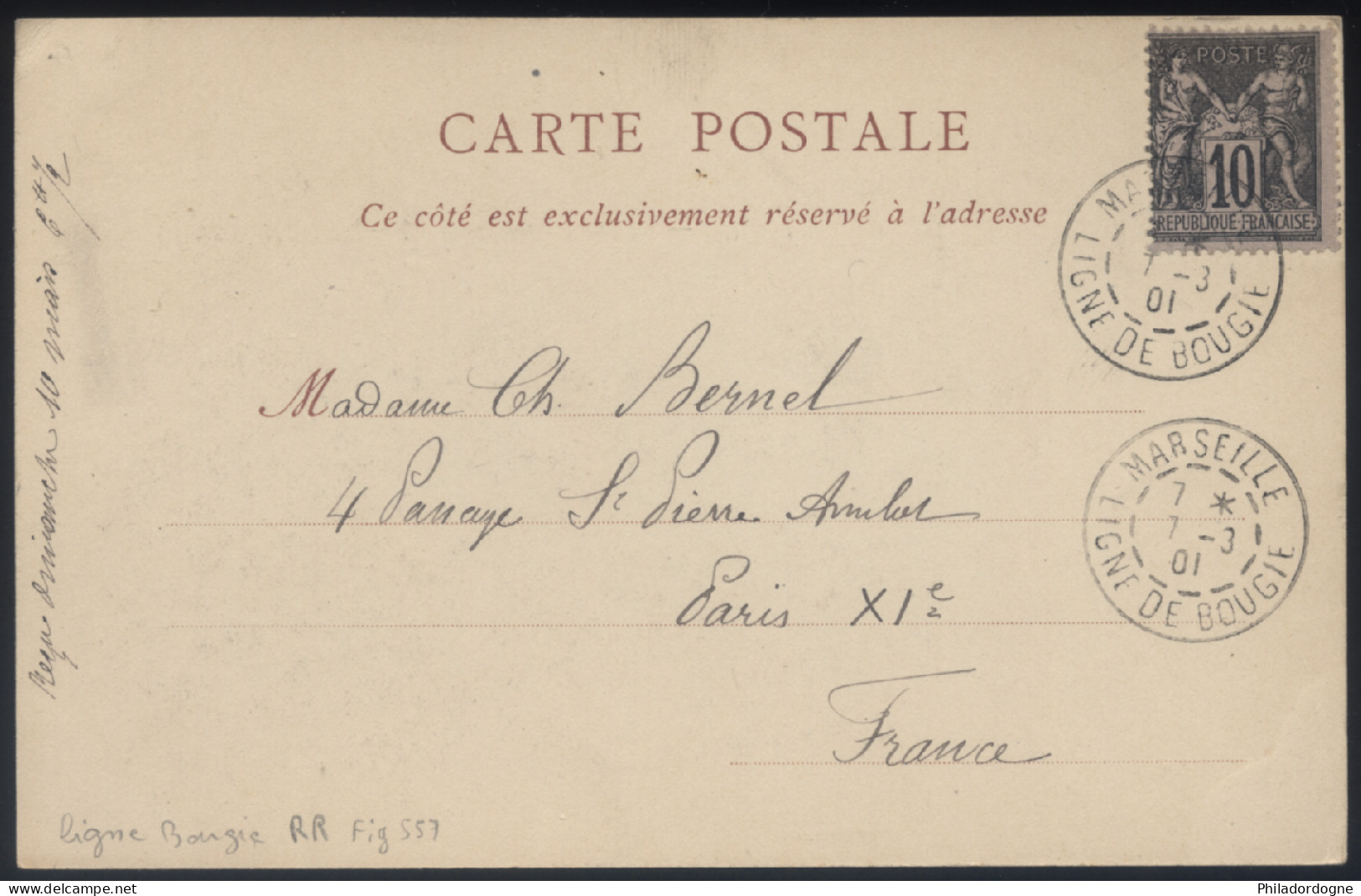 Algérie - Sur CPA Constantine N° 103 Oblitéré Marseille Ligne De Bougie Pour Paris - 07/03/1901 - Maritime Post