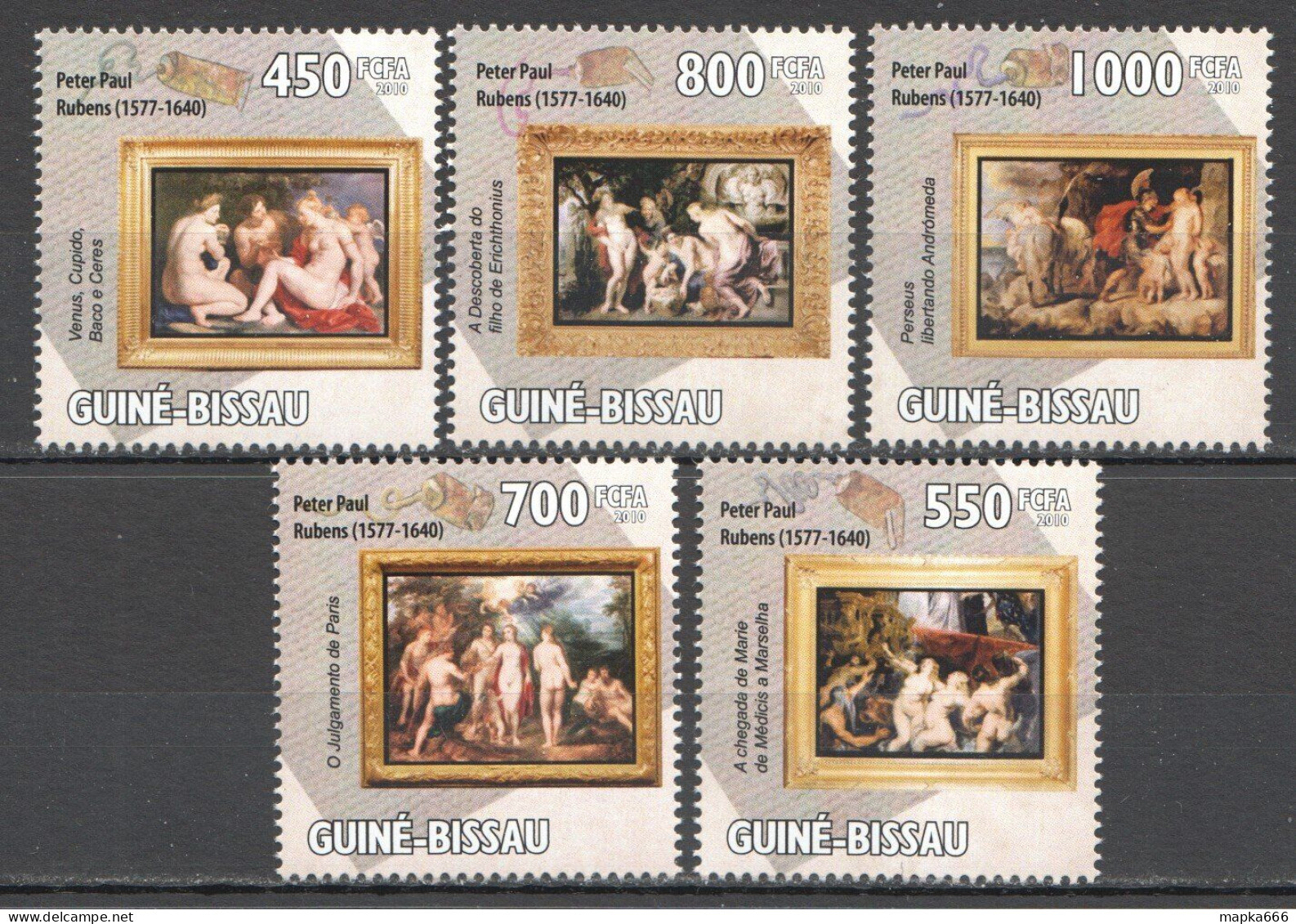 Wb225 2010 Guinea-Bissau Peter Paul Rubens Erotic Art #4587-91 Set Mnh - Autres & Non Classés