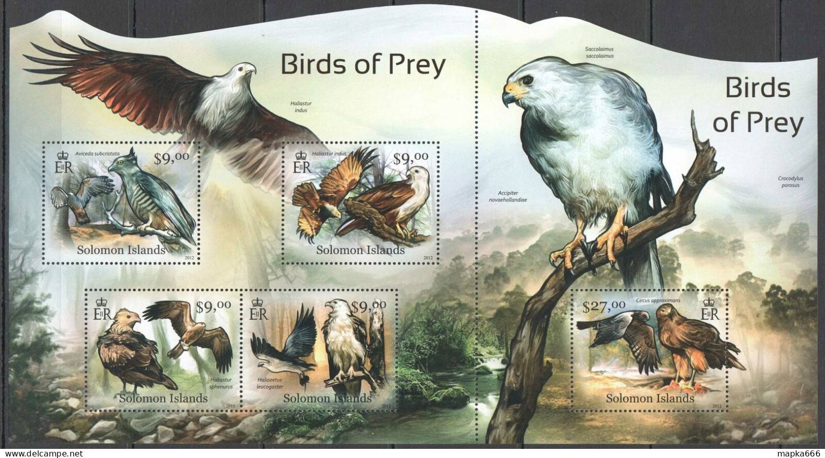 Ls010 2012 Solomon Islands Birds Of Prey Fauna #1491-1495 1Sh Mnh - Altri & Non Classificati