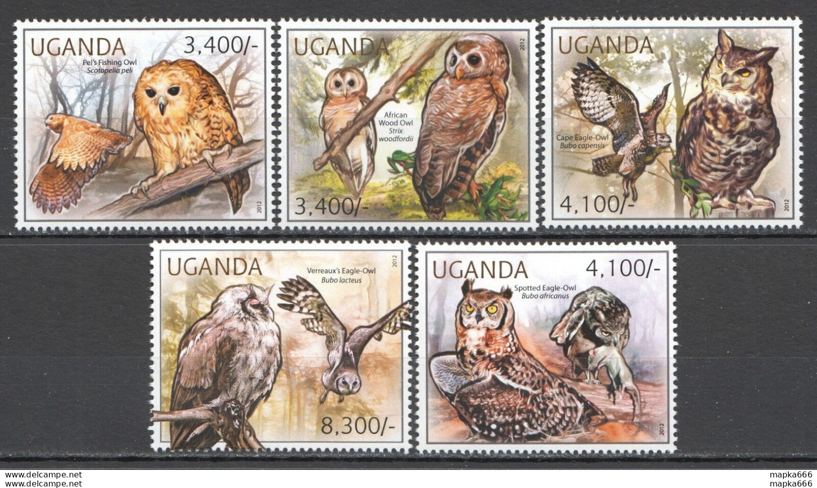 Wb265 2012 Uganda Owls Birds Fauna #2795-99 Set Mnh - Altri & Non Classificati