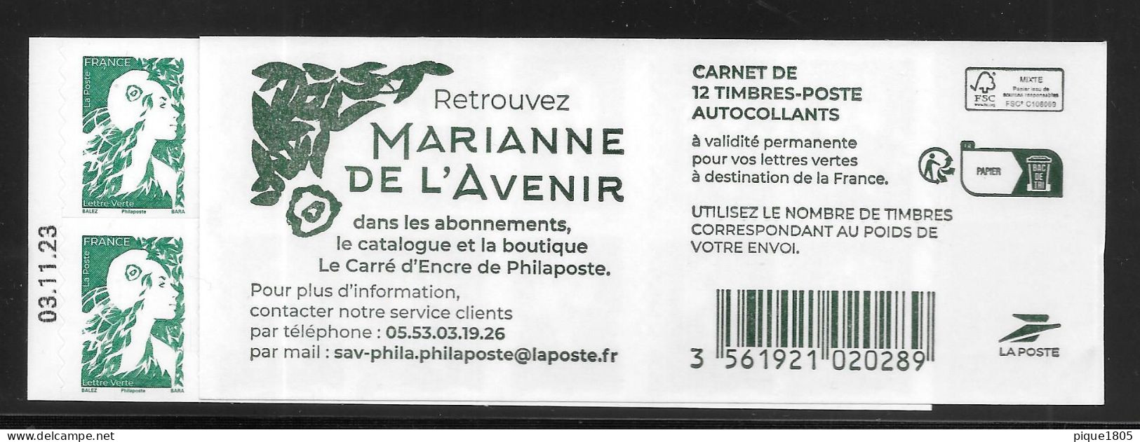 Marianne De L'Avenir Balez Carnet De Guichet Retrouvez Daté 03.11.23 - Carnets