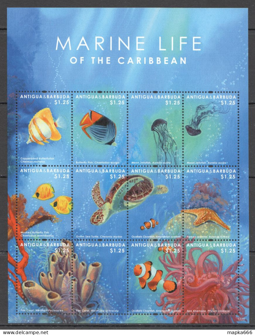 Fat068 2012 Antigua & Barbuda Fishes Marine Life Caribbean #5058-69 Mnh - Maritiem Leven