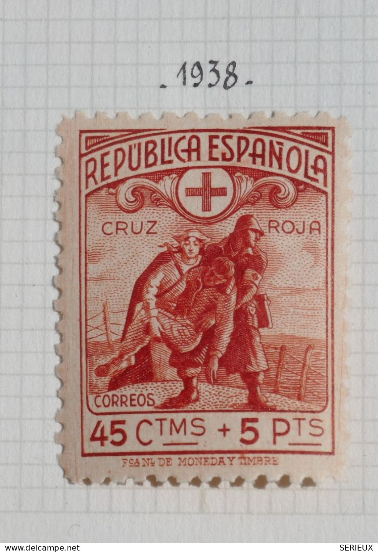 DO 7  ESPANA 1938  TP NEUF  CROIX ROUGE SUR CH. SUR FEUILLE  + + - Storia Postale