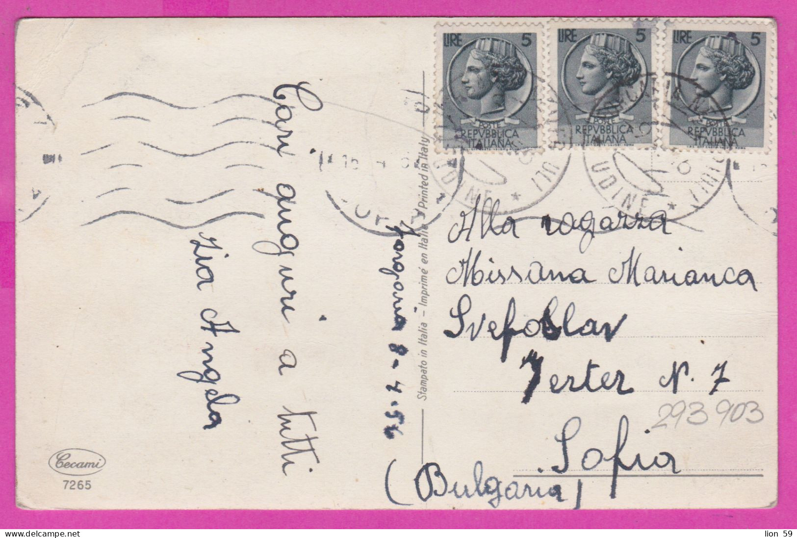 293903 / Italy - Buona Pasqua Easter Girl Rosster Chicks PC 1956 USED - 5+5+5 L Syracusean Coin (7265 Cecami) - 1946-60: Storia Postale