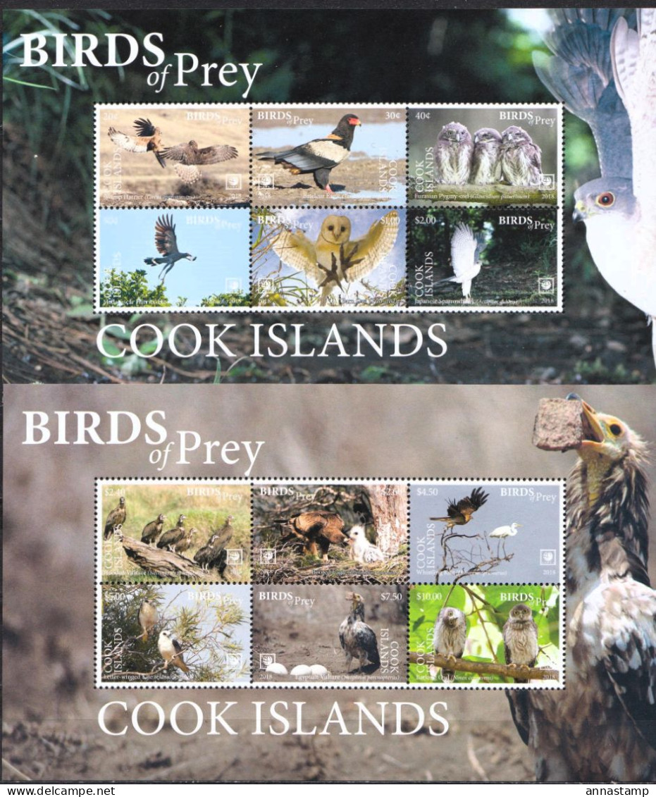 Cook Islands 2 MNH Minisheets Together - Águilas & Aves De Presa