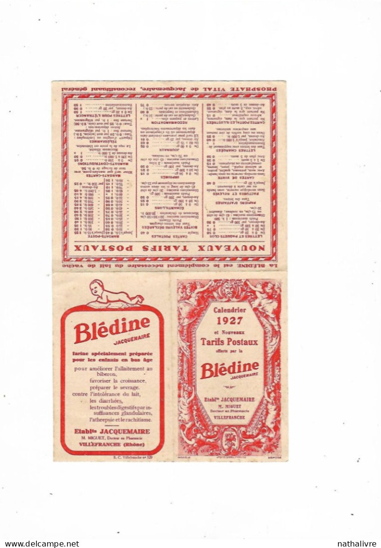 1927 Blédine Calendrier Et Nouveaux Tarifs Postaux - Alimentaire