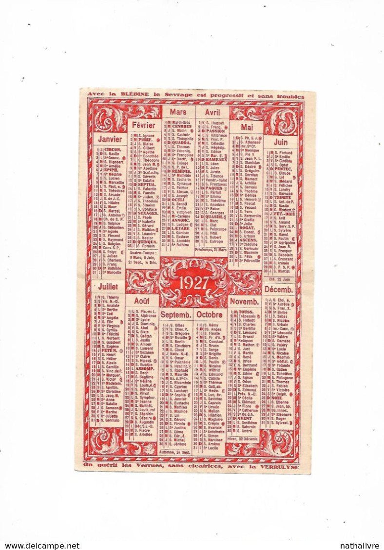 1927 Blédine Calendrier Et Nouveaux Tarifs Postaux - Food
