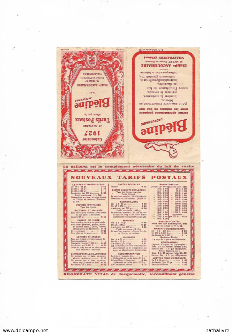 1927 Blédine Calendrier Et Nouveaux Tarifs Postaux - Levensmiddelen