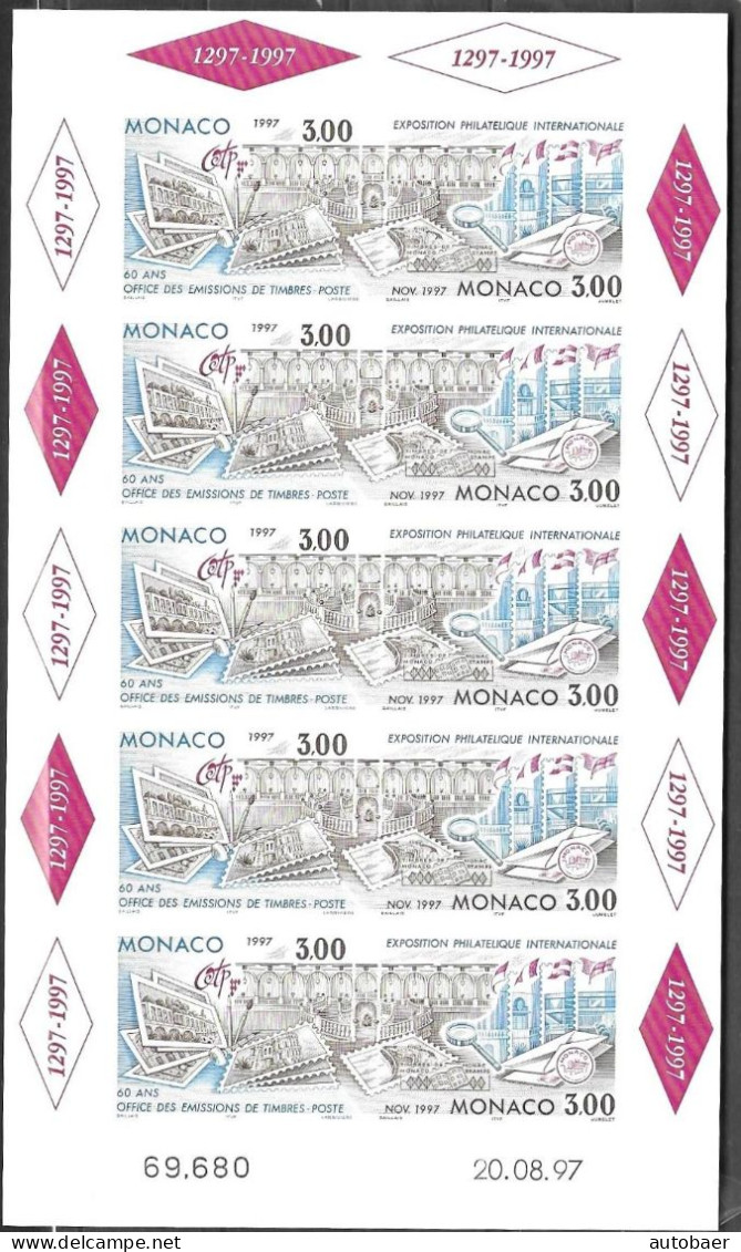 Monaco 1996/1997 Exposition Philatelique Internationale Yv. BF78 Michel No. 2333-34B KB Feuillet** Neuf MNH Unperforated - Bloques