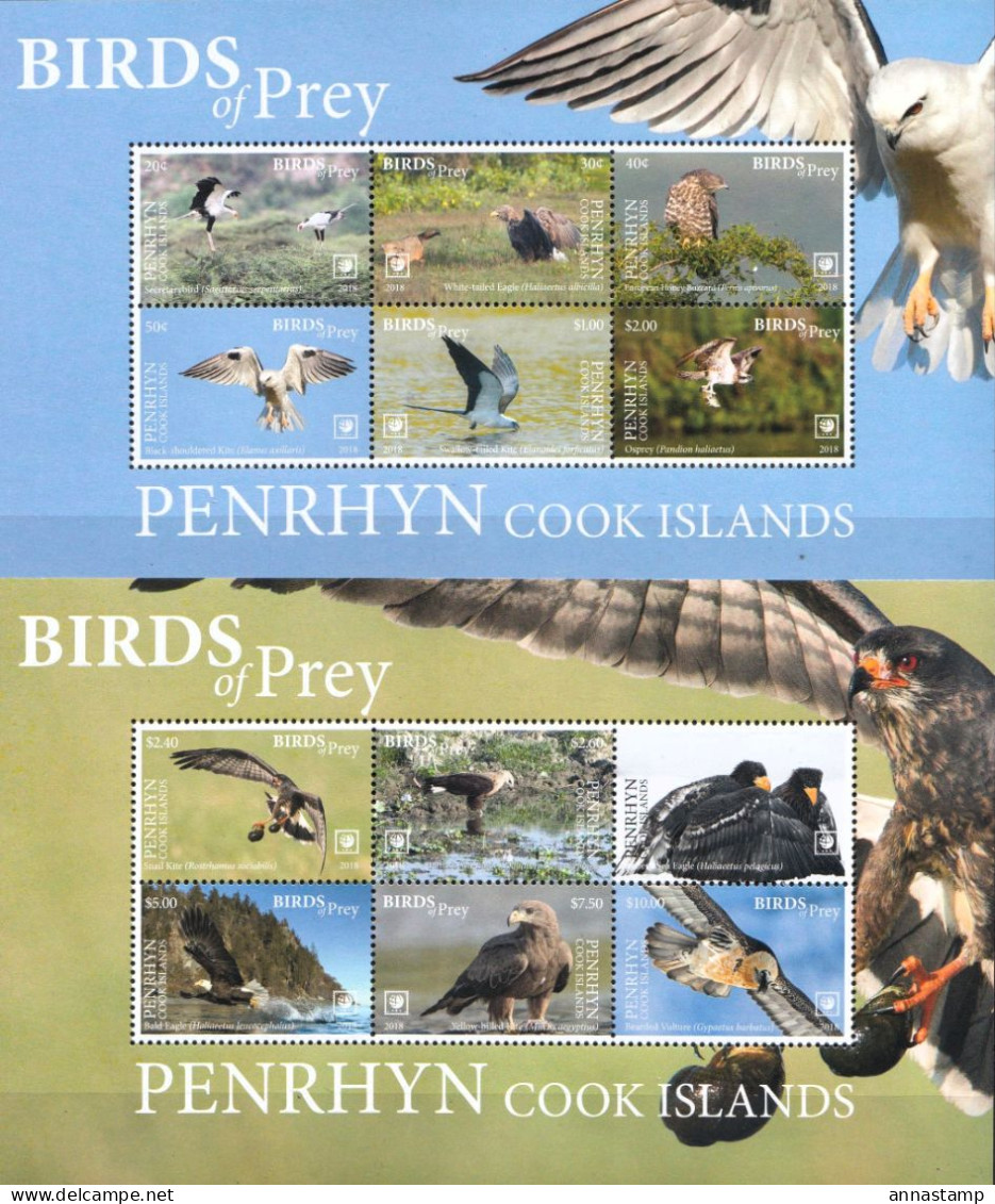 Penrhyn 2 MNH Minisheets Together - Eagles & Birds Of Prey