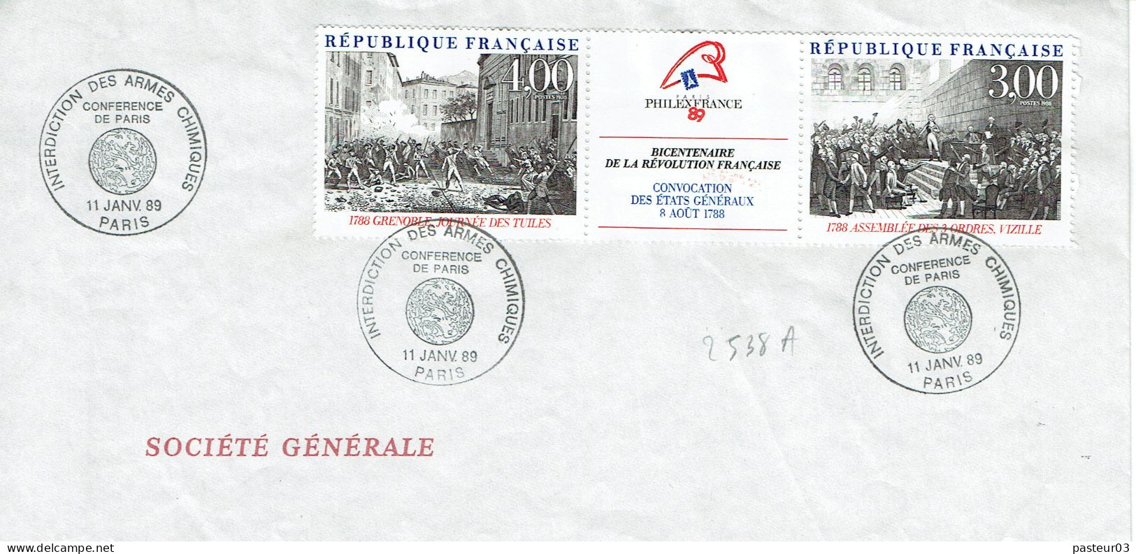 2538 A BIcent. De La Révolution Etats Généraux Oblit. Temporaire Conf. De Paris Interdiction Armes Chimiques 11-01-89 - Covers & Documents