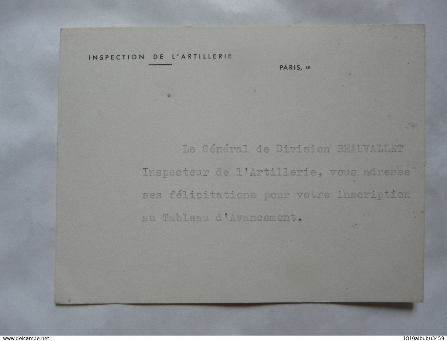 VIEUX PAPIERS - CARTE DE VISITE : Inspection De L'Artillerie - Général De Division - Cartoncini Da Visita