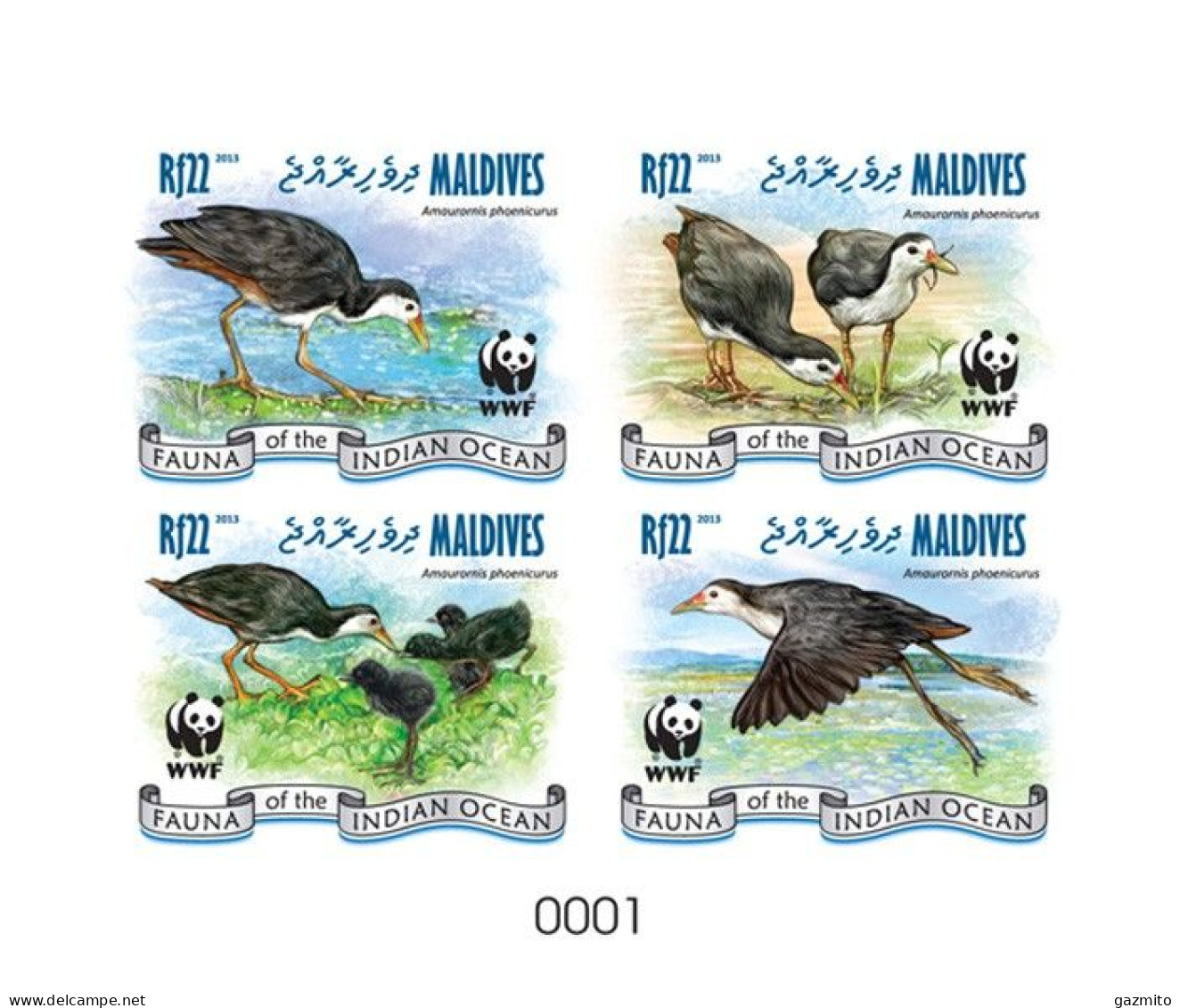 Maldives 2013, Animals, WWF, Birds, 4val In BF IMPERFORATED - Aves Gruiformes (Grullas)