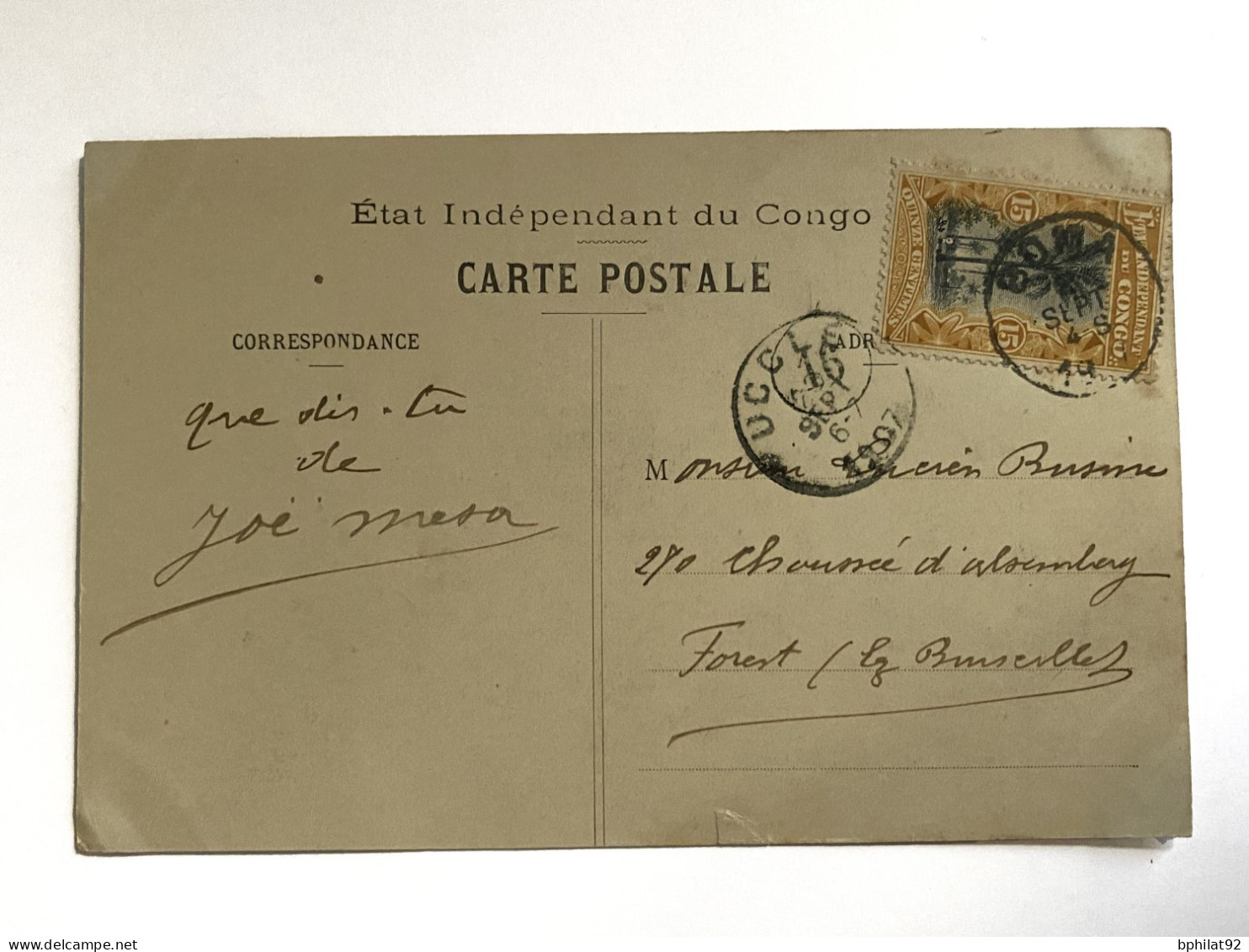 !!! CONGO, CPA DE 1907, DÉPART DE BOMA POUR FOREST-LEZ-BRUXELLES, CACHET D'UCCLE (BELGIQUE) - Lettres & Documents