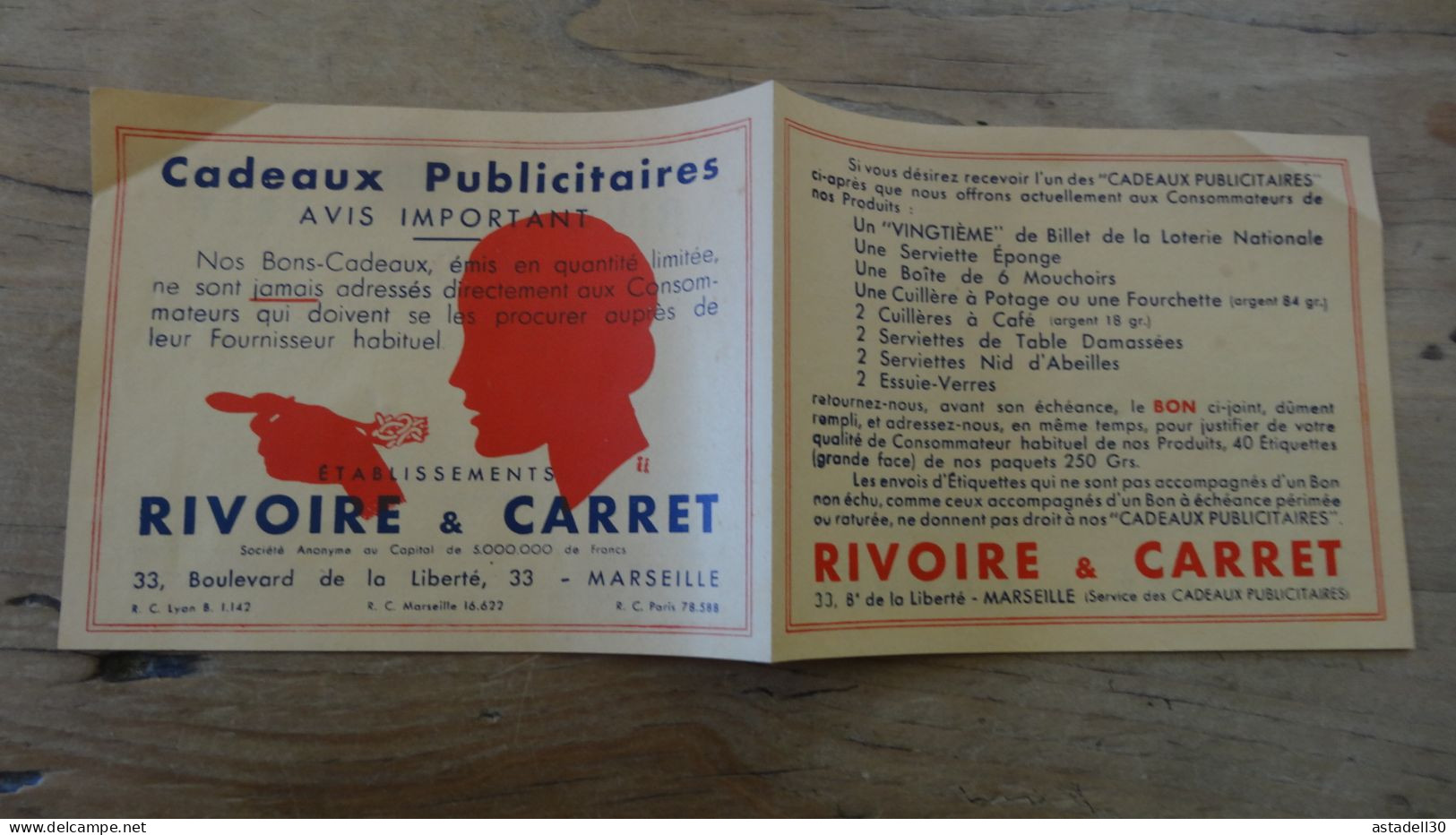 Publicité RIVOIRE & CARRET, Bon De 1936  ................ TIR2-POS17 - Advertising