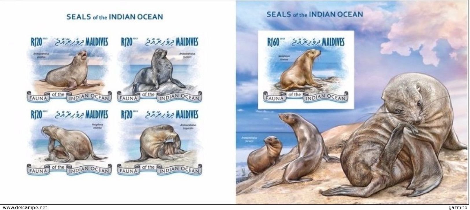 Maldives 2013, Animals, Seals, 4val In BF +BF IMPERFORATED - Maldives (1965-...)