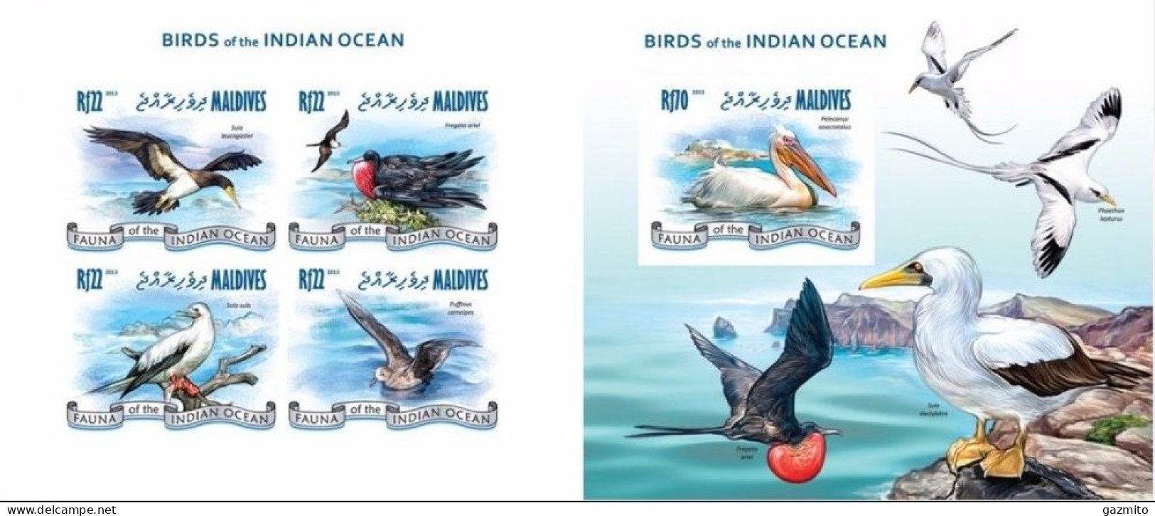 Maldives 2013, Animals, Sea Birds, 4val In BF +BF IMPERFORATED - Maldivas (1965-...)