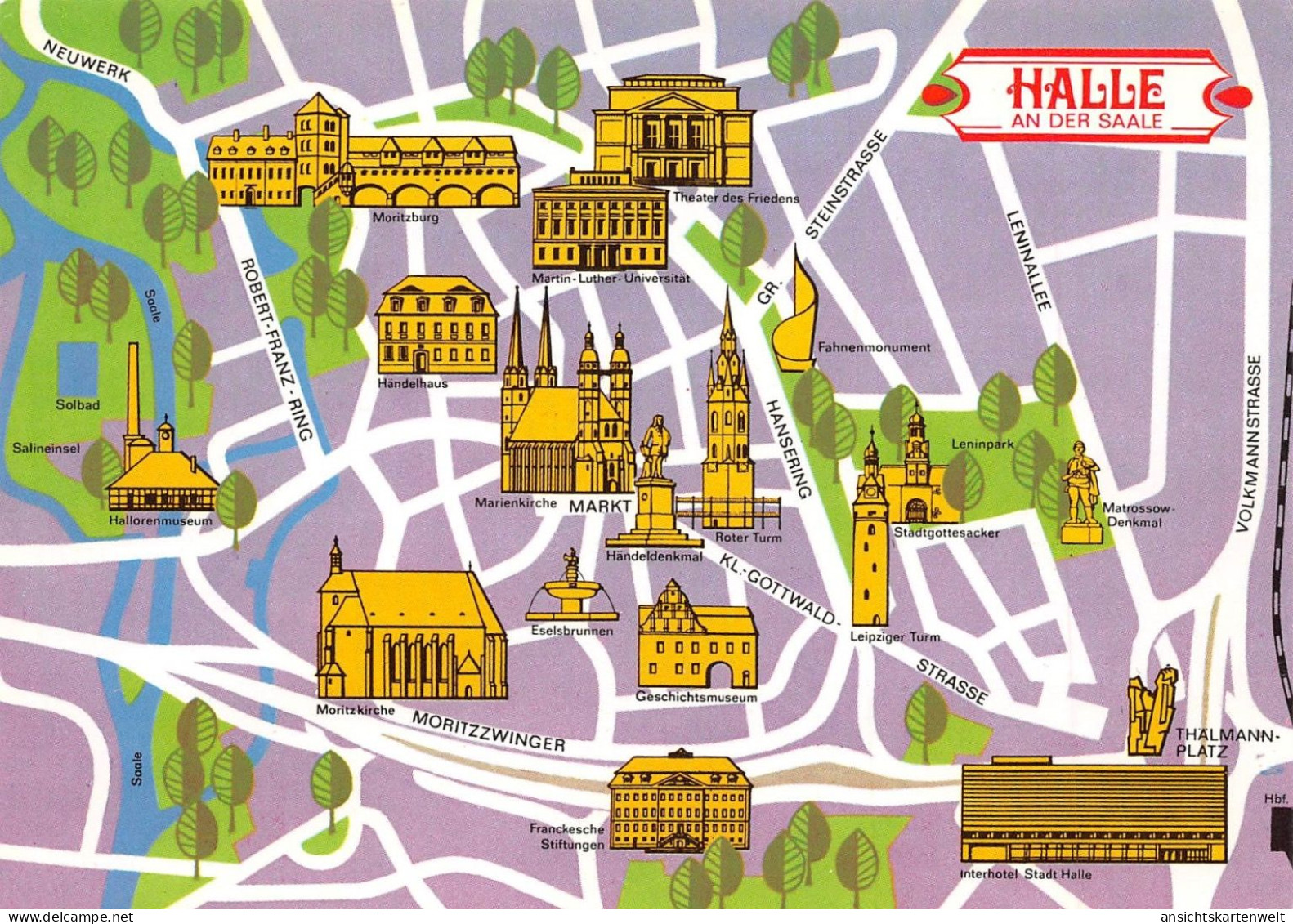 Halle A.S. Innenstadt Als Straßenkarte Dargestellt Ngl #171.763 - Other & Unclassified