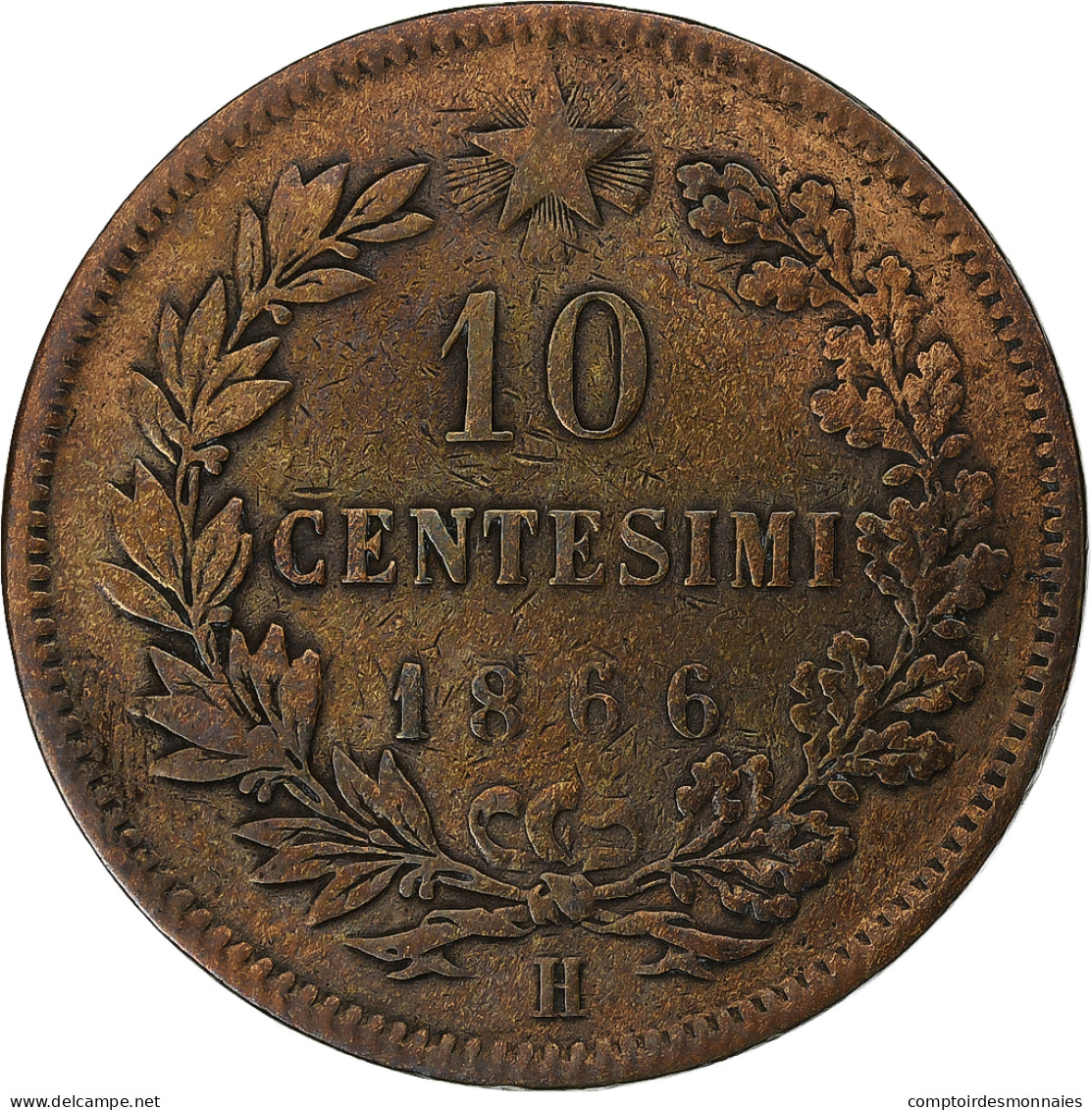Italie, Vittorio Emanuele II, 10 Centesimi, 1866, Heaton, Cuivre, TB - 1861-1878 : Víctor Emmanuel II