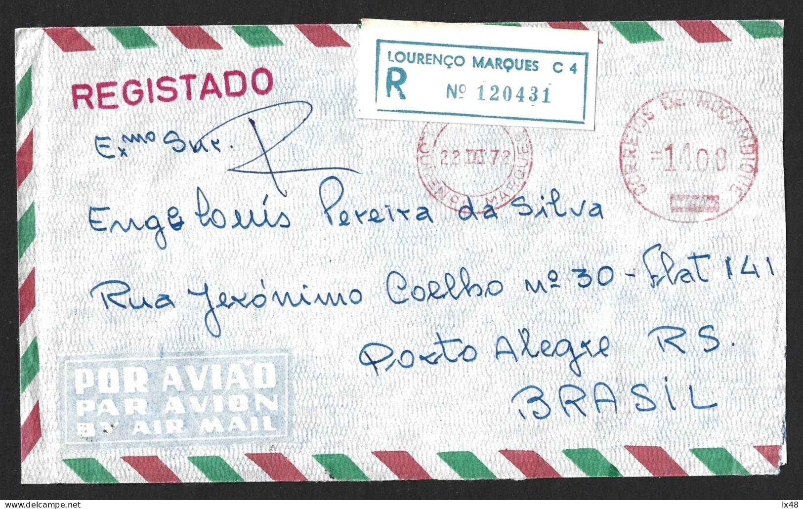Letter Registered In Lourenço Marques To Brazil. Pennant 1972. Carta Registada Em Lourenço Marques Para Brasil. Flâmula - Quelimane