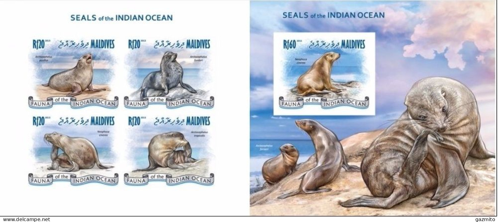 Maldives 2013, Animals, Seals, 4val In BF +BF IMPERFORATED - Autres & Non Classés