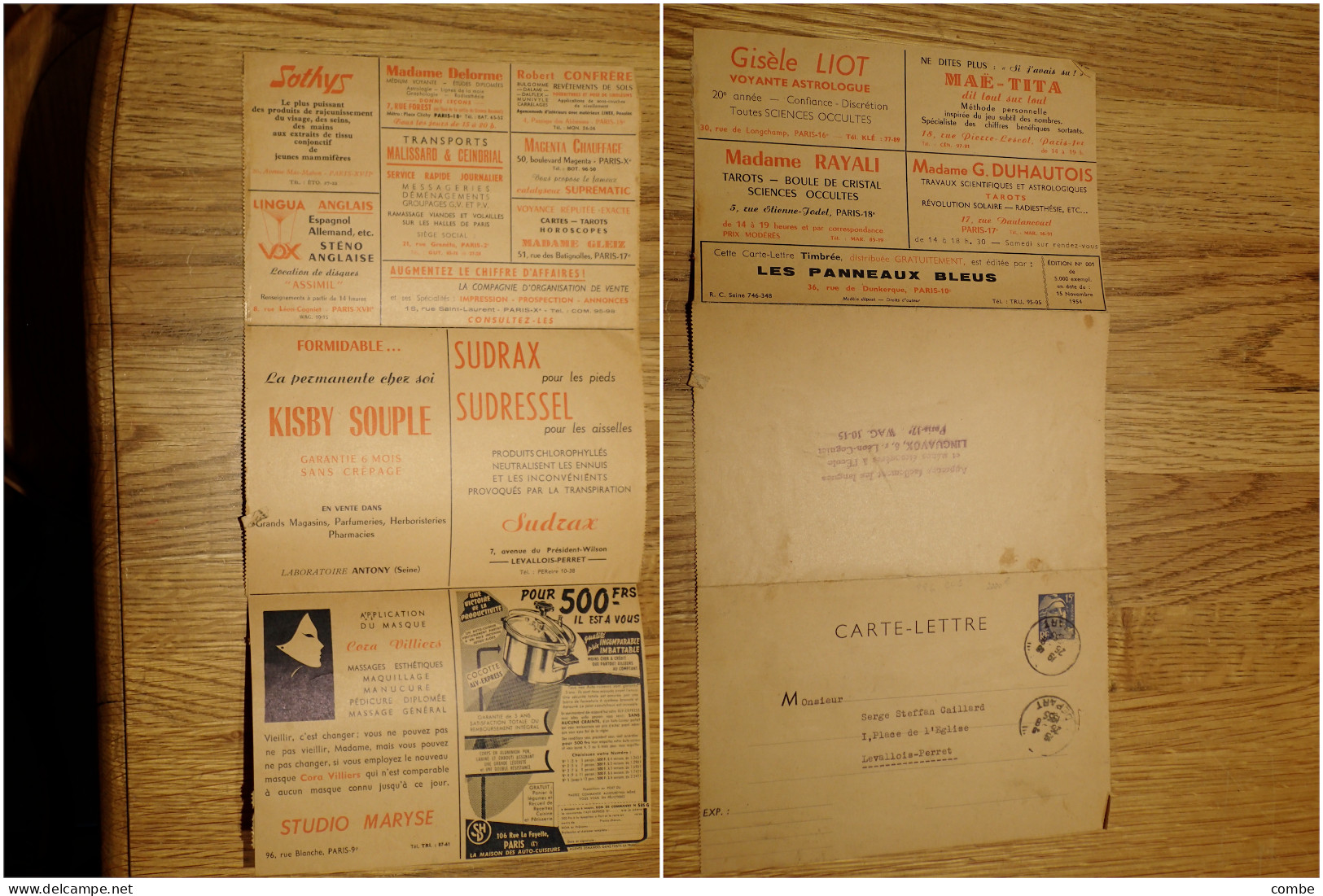 ENTIER POSTAL.ENVELOPPE PUBLICITAIRE. MARIANNE DE GANDON N° 886. 1954. LES PANNEAUX BLEUS. PARIS POUR LEVALLOIS-PERRET - Standard- Und TSC-Briefe (vor 1995)