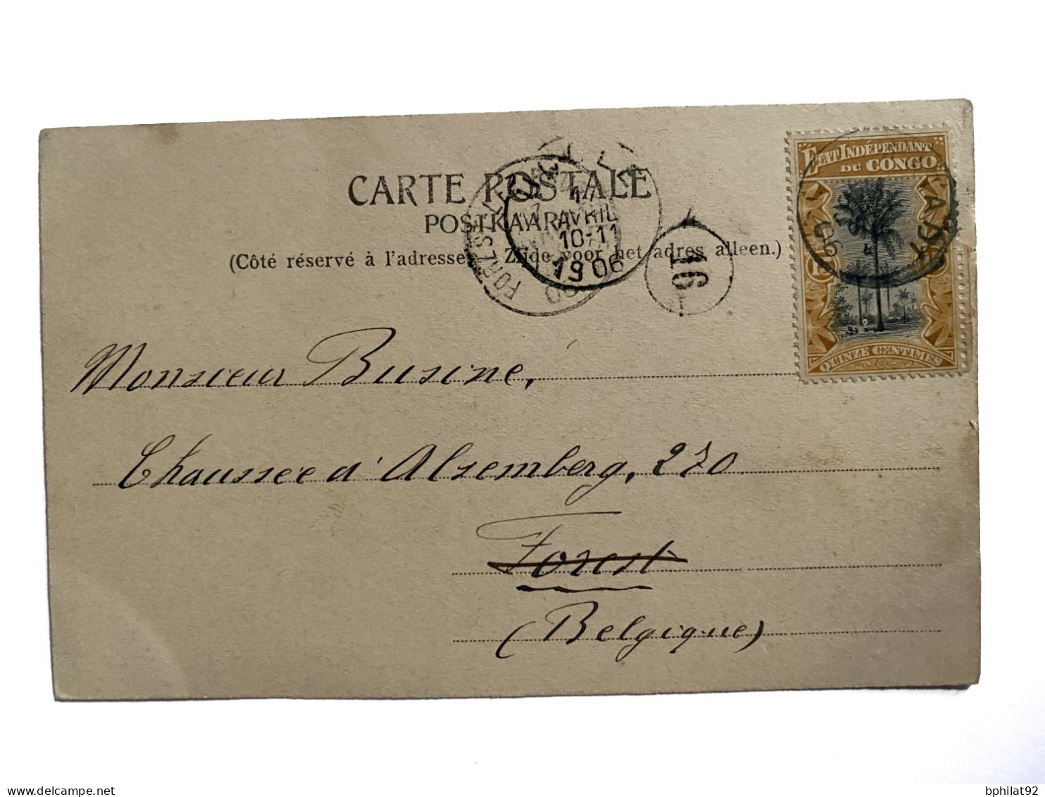 !!! CONGO, CPA DE 1906, DÉPART DE MATADI POUR FOREST-LEZ-BRUXELLES, (BELGIQUE). - Storia Postale