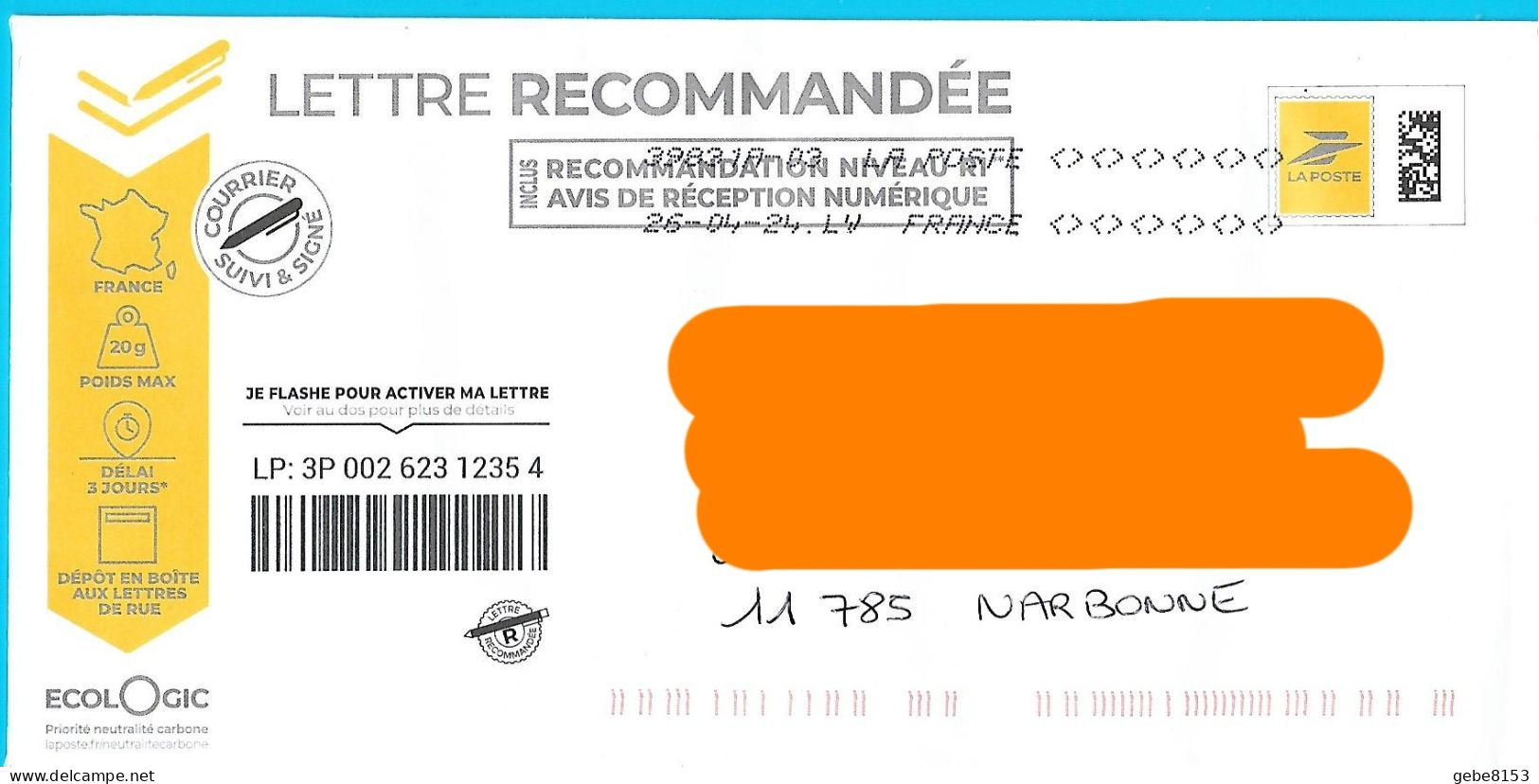 Lettre Recommandée Prétimbrée R1 Suivi Et Signé Toshiba 39831A-03 - PAP : Altri (1995-...)