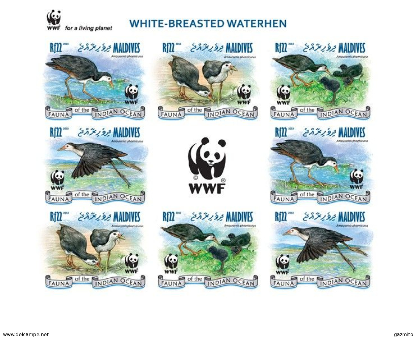 Maldives 2013, Animals, WWF, Birds, 8val In BF IMPERFORATED - Aves Gruiformes (Grullas)