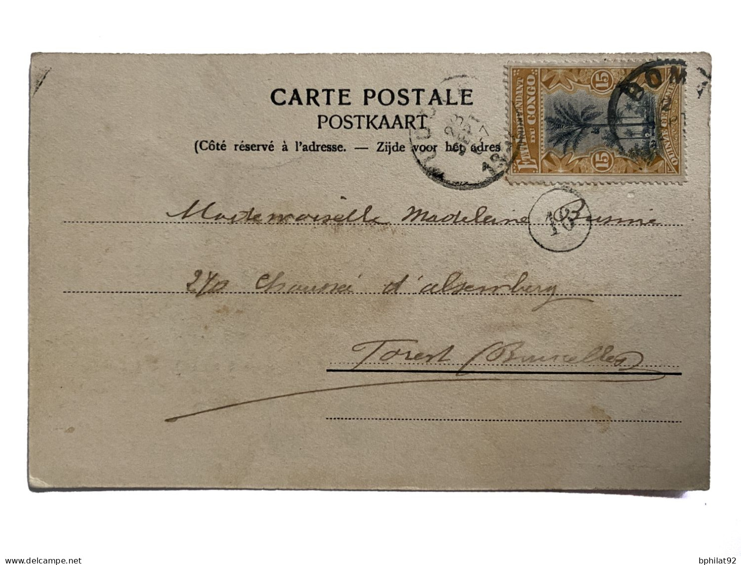 !!! CONGO, CPA DE 1907, DÉPART DE BOMA POUR FOREST-LEZ-BRUXELLES, (BELGIQUE) - Covers & Documents