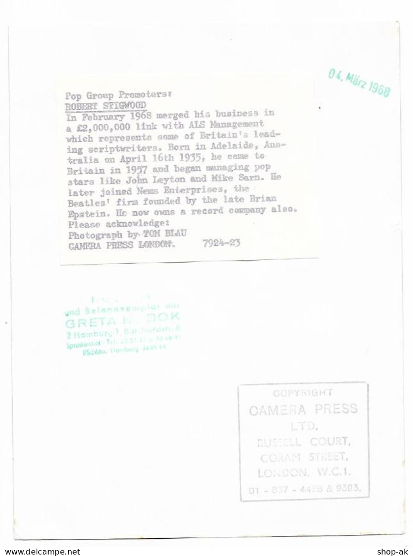 C6338/ Robert Stigwood Musik-Manager Pressefoto Foto 20,5 X 15,5 Cm 1968 - Andere & Zonder Classificatie