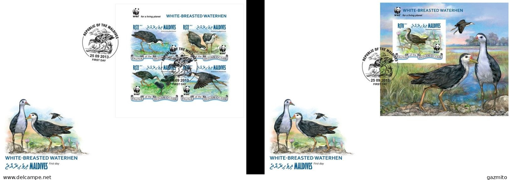 Maldives 2013, Animals, WWF, Birds, 4val In BF +BF IMPERFORATED In 2FDC - Maldives (1965-...)