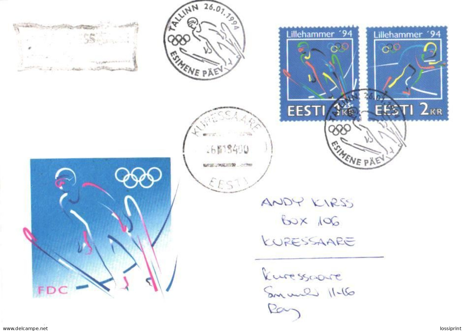 Estonia:FDC, Lillehammer Olympic Games, Registered Letter, 1994 - Estonia