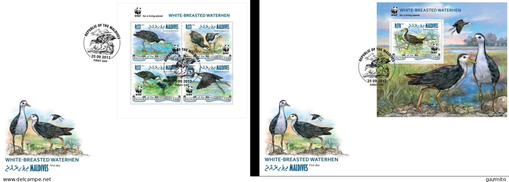 Maldives 2013, Animals, WWF, Birds, 4val In BF +BF In 2FDC - Albatro & Uccelli Marini