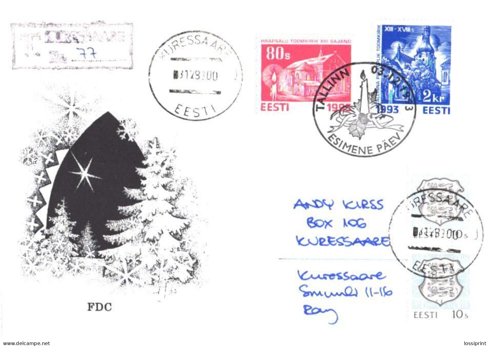 Estonia:FDC, Christmas 1993, Registered Letter, 1993 - Estonie