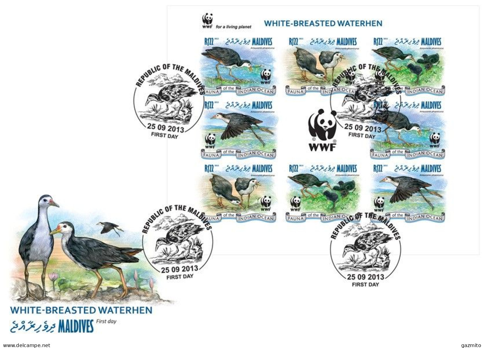 Maldives 2013, Animals, WWF, Birds, 8val In BF IMPERFORATED In FDC - Kraanvogels En Kraanvogelachtigen