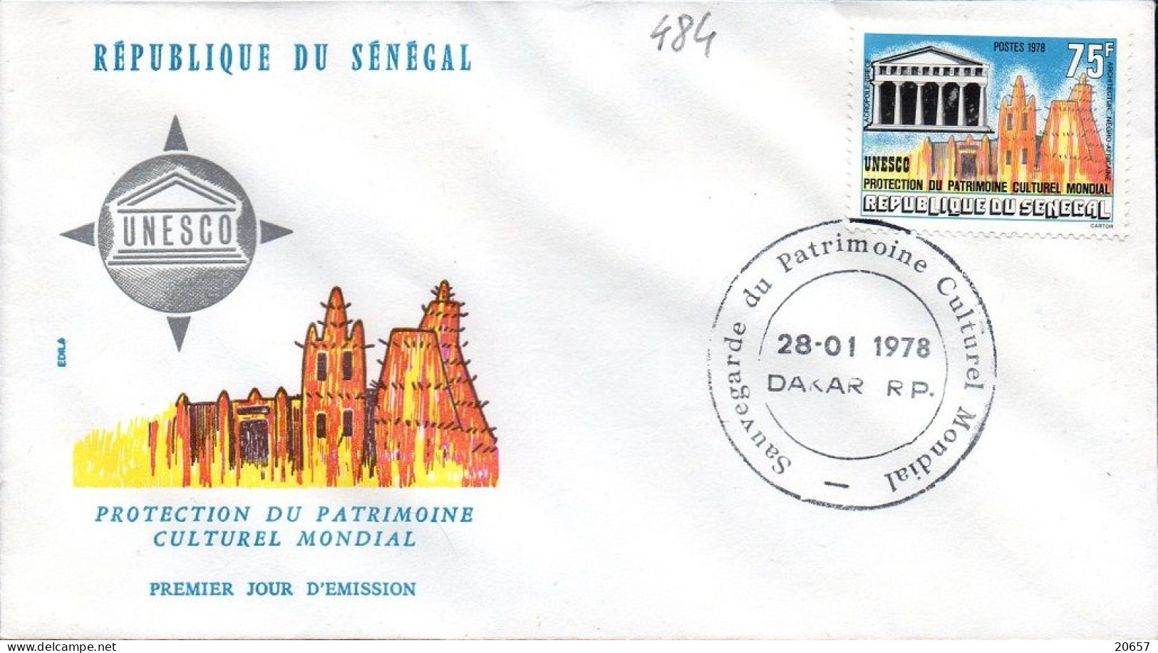 Senegal 0484 Fdc Patrimoine Culturel Mondial , Parthénon , Mosquée En Terre - UNESCO