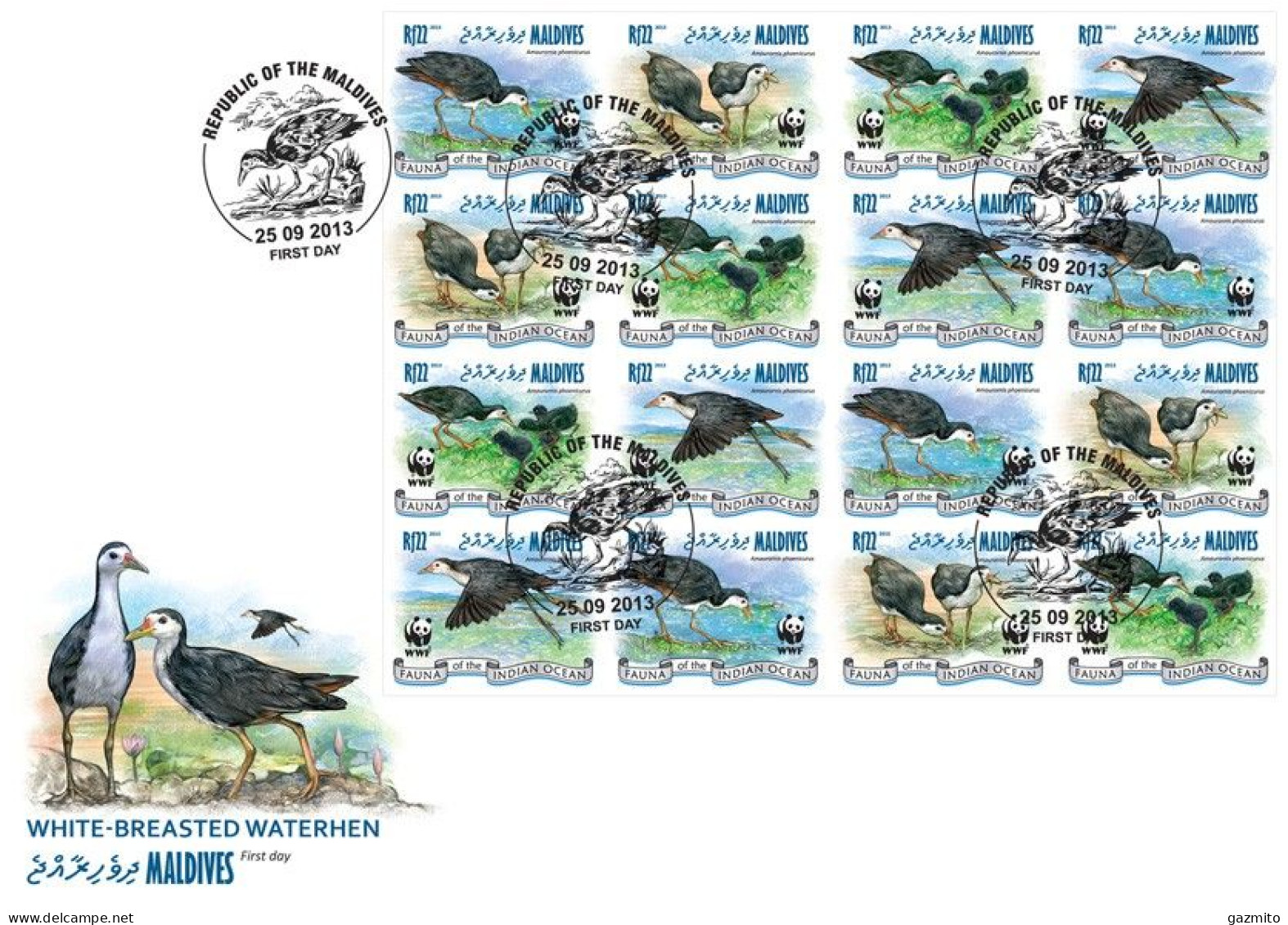 Maldives 2013, Animals, WWF, Birds, 16val In BF IMPERFORATED In FDC - Kraanvogels En Kraanvogelachtigen