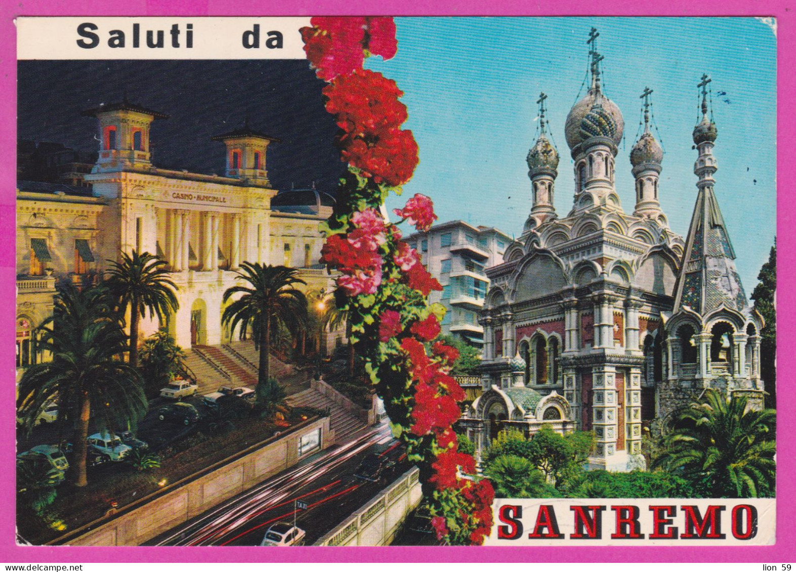 293907 / Italy - Saluti Da SANREMO - Casino Municipale Chiesa Russa PC 1973 USED - 5+50 L Coin Of Syracuse - 1971-80: Marcophilia
