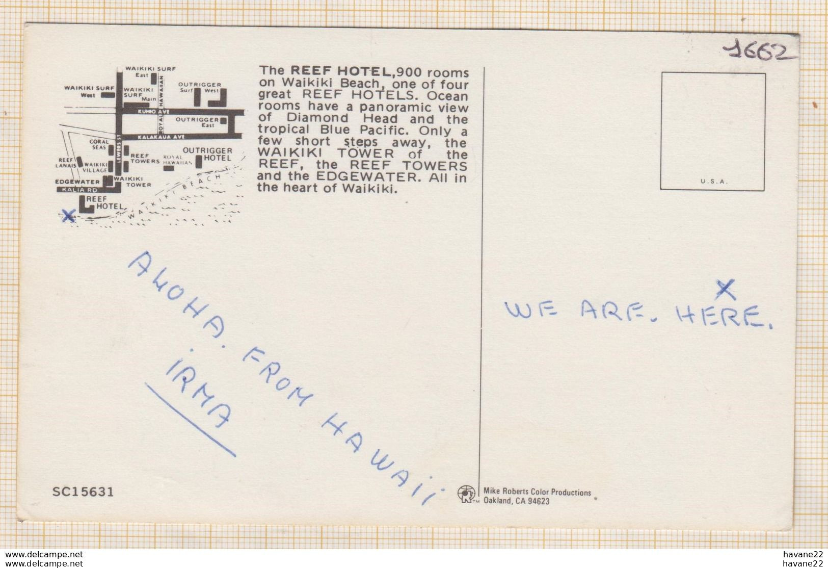 8AK3991 THE REEF HOTEL WAIKIKI BEACH  2 SCANS - Autres & Non Classés