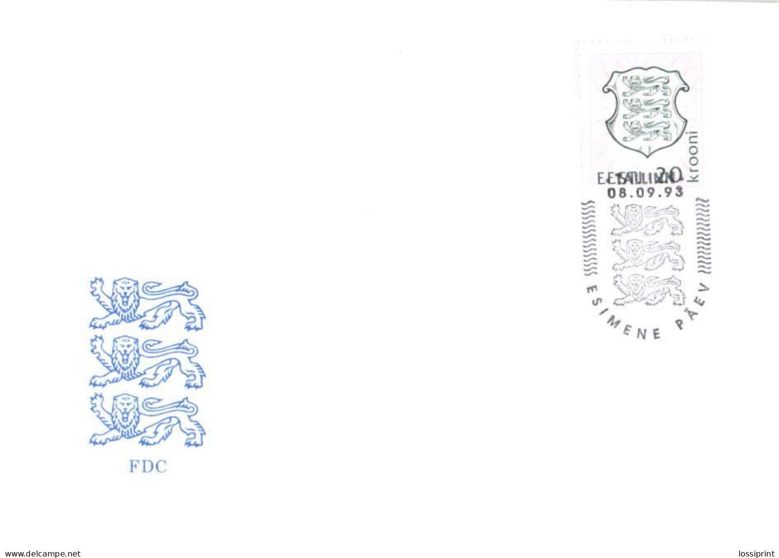 Estonia:FDC, Coat Of Arms 20 Krooni 1993 - Estonia