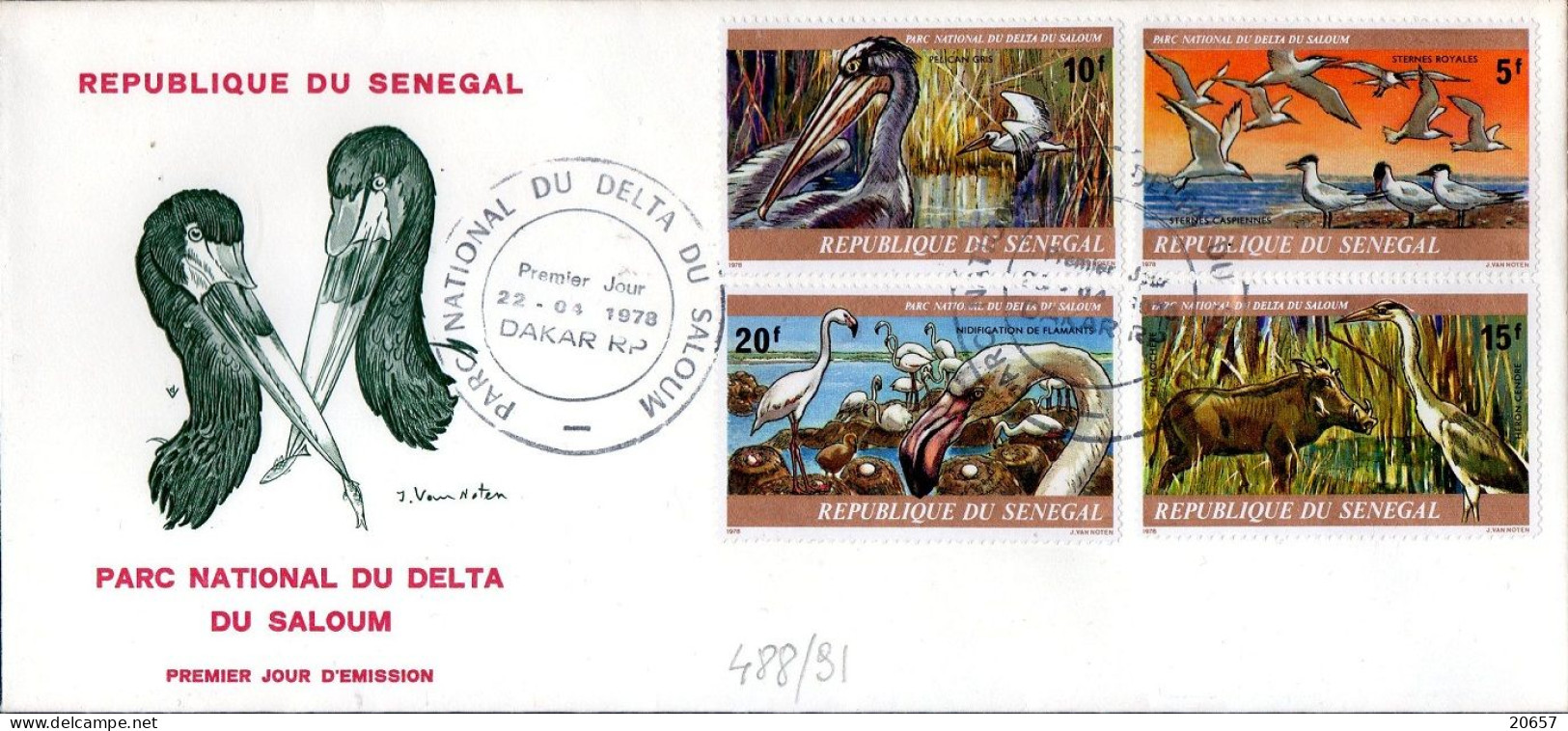 Senegal 0488/91 Fdc Parc National Du Saloum, Pélican, Sterne, Flamants Roses, Phacochère, Héron Cendré, Oiseaux - Andere & Zonder Classificatie