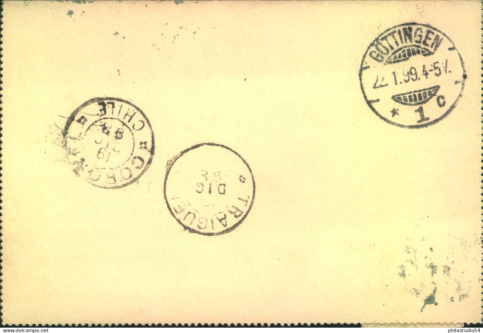 1899, 5 Ct. Kartenbrief Mit Zusatzfrankatur Nach Deutschland - Cile